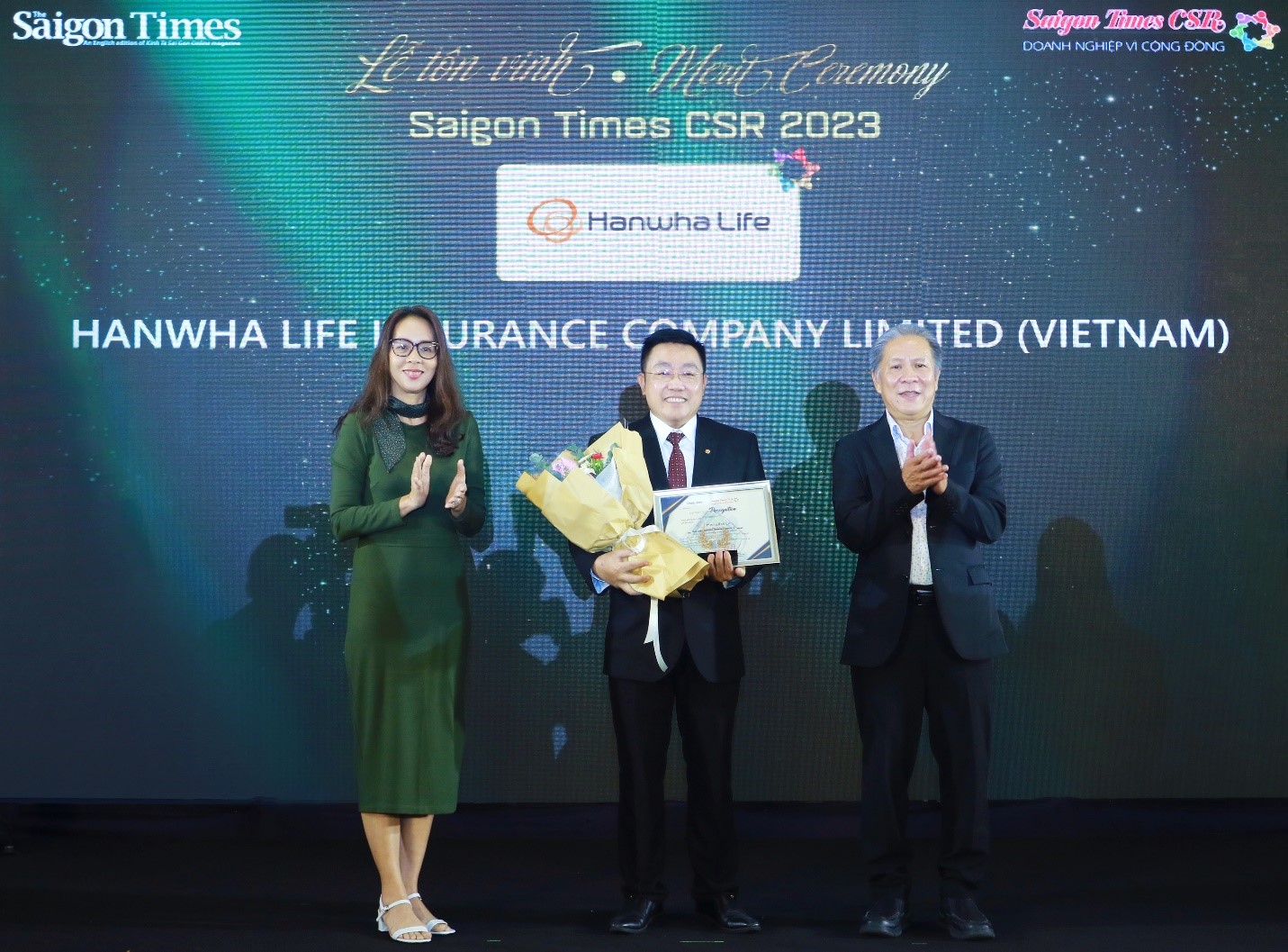 Ngày 15/11, Hanwha Life Việt Nam vinh dự nhận giải thưởng “Saigon Times CSR 2023 – Doanh nghiệp vì cộng đồng” do tạp chí The Saigon Times trao tặng. Giải thưởng này là minh chứng cho những đóng góp tích cực của công ty cho cộng đồng thông qua các hoạt động trách nhiệm xã hội (CSR). Đây là lần thứ 3 liên tiếp công ty đón nhận giải thưởng ý nghĩa này.