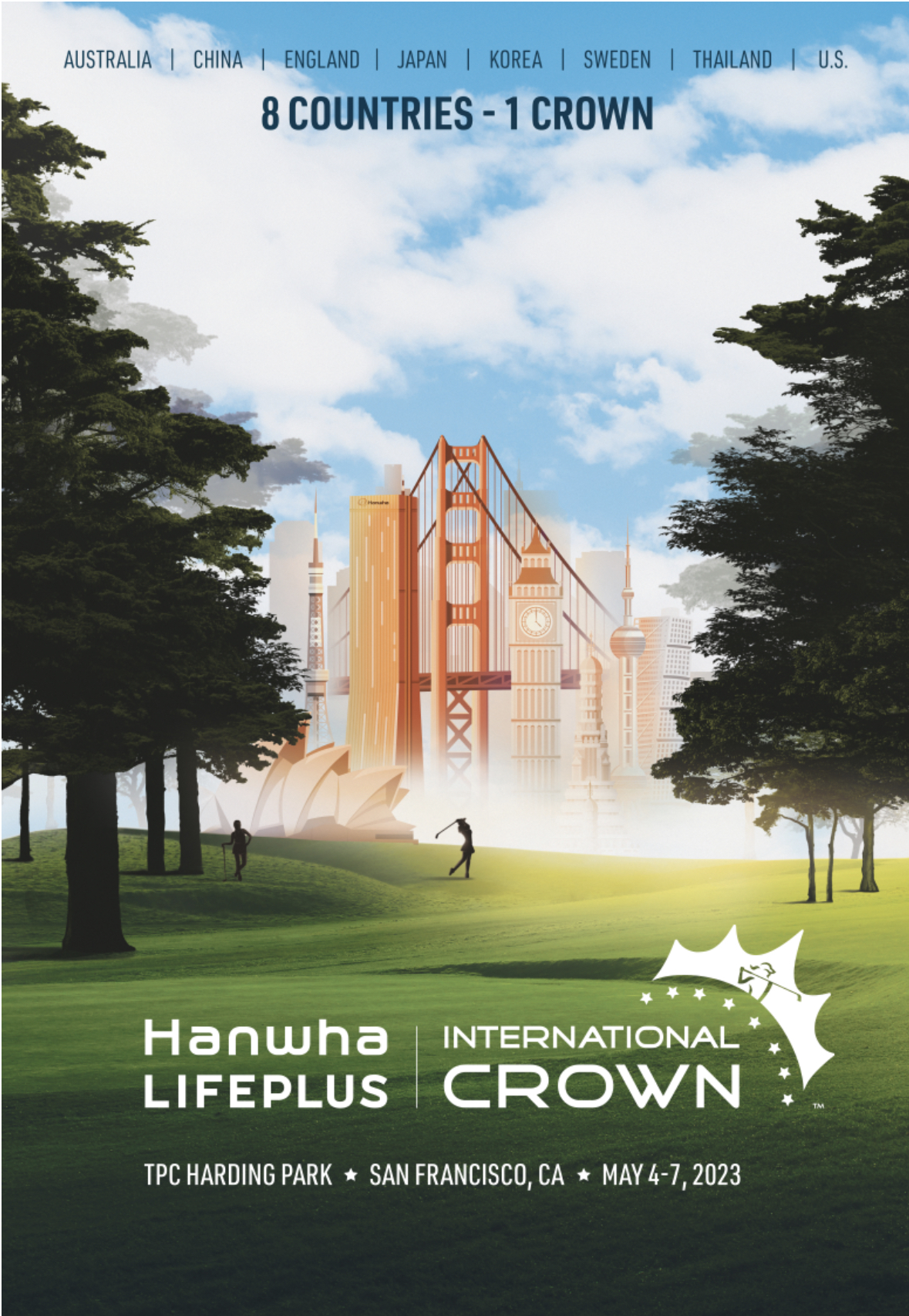 Hanwha LIFEPLUS International Crown sẽ khởi tranh chính thức từ ngày 0405 đến ngày 07052023, trên sân TPC Harding Park danh tiếng ở San Francisco, Mỹ. Tham dự tranh giải có đại diện của 8 quốc gia gồm đương kim vô địch Hàn Quốc, Mỹ, Nhật Bản, Thụy Điển, Anh, Thái Lan, Úc và Trung Quốc. Sự góp mặt của các Golf nữ hàng đầu thế giới sẽ khiến giải đấu càng trở nên tuyệt vời.